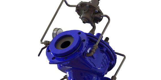 Válvula de controlo de caudal com funcionamento hidráulico com norma EN1074-5 e faixa de temperatura de 0 a 80 graus Fahrenheit